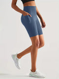 Women’s High Waisted Short Gym Leggings with Pocket-Sportshort-Stilenza-Blue-S-Stilenza