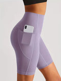 Women’s High Waisted Short Gym Leggings with Pocket-Sportshort-Stilenza-Purple-S-Stilenza