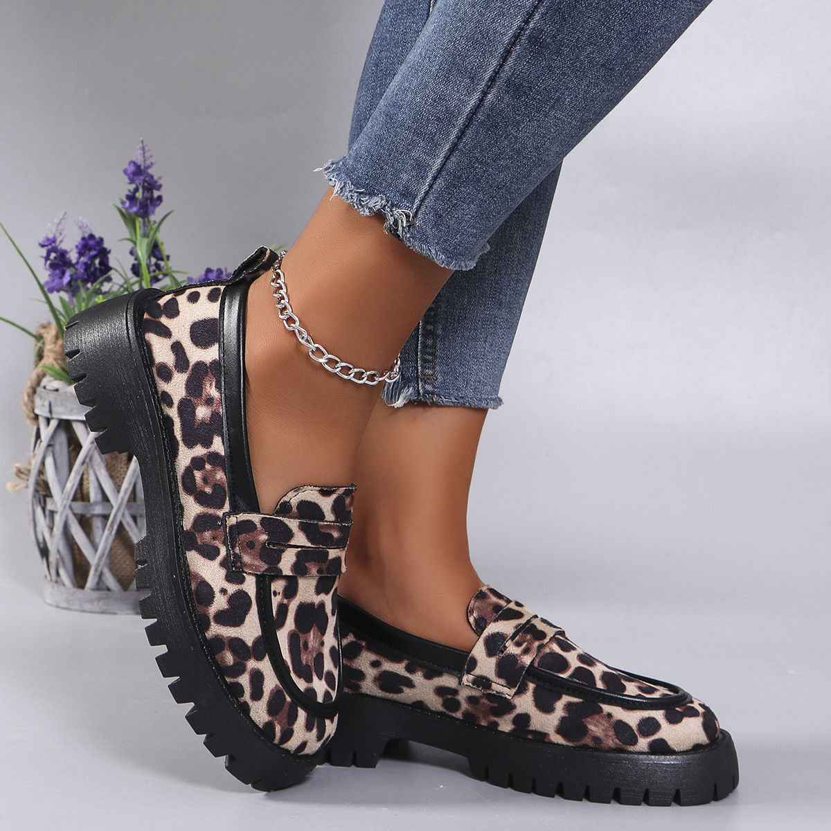 Women’s Loafers Leopard Print Platform-Stilenza-White-36-Stilenza