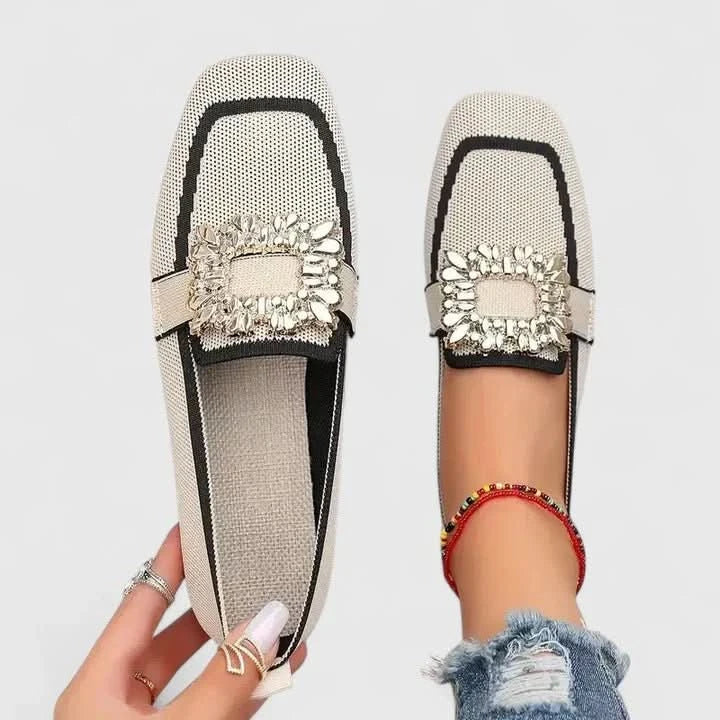 Women’s Loafers Square Toe with Rhinestone Buckle-Woman's Shoes-Stilenza-Stilenza