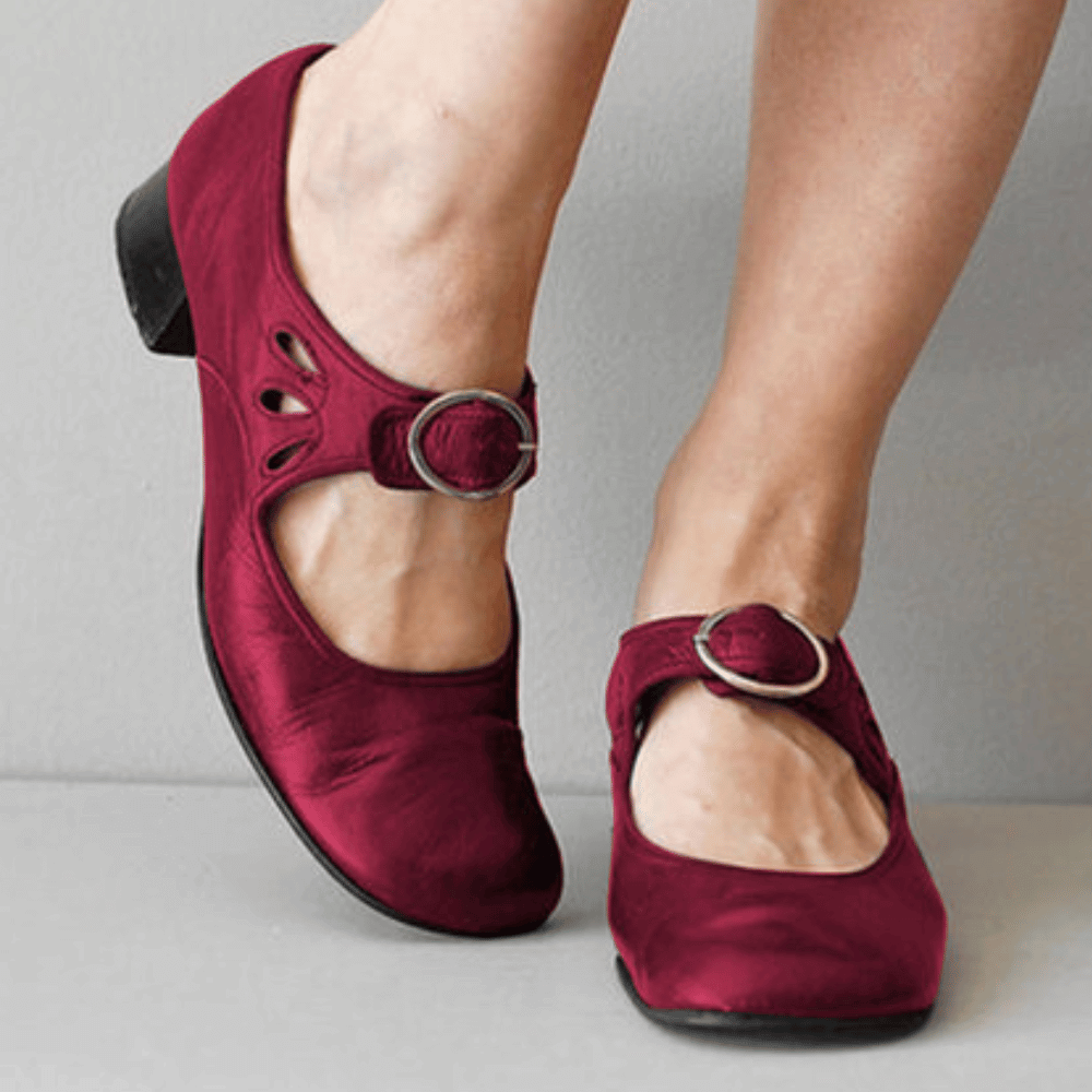 Women’s Mary Jane Flats with Buckle Strap-Woman's Shoes-Stilenza-Burgundy-35-Stilenza