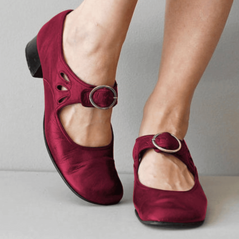 Women’s Mary Jane Flats with Buckle Strap-Woman's Shoes-Stilenza-Burgundy-35-Stilenza