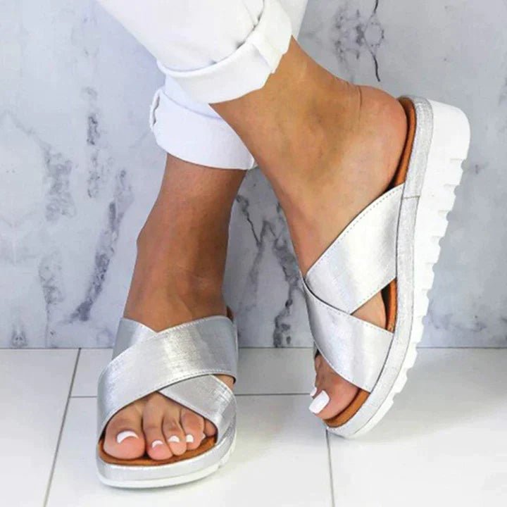 Women’s Sandals Cross Strap Wedge for Summer-footwear > sandals-Stilenza-Silver-35-Stilenza