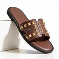 Women’s Sandals Slide with Studded Straps-Sandals-Stilenza-Brown-36-Stilenza