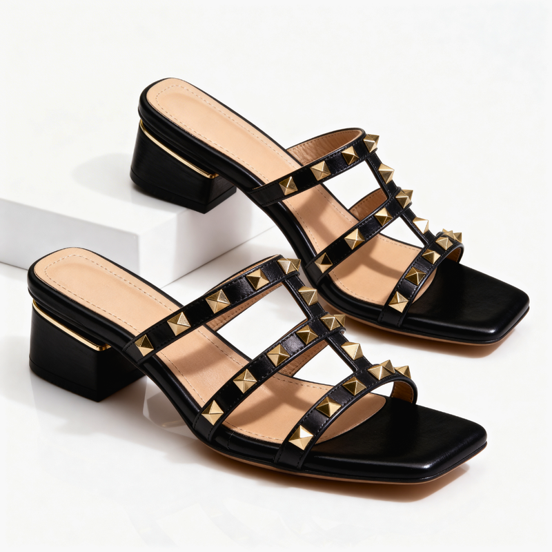 Women’s Sandals Studded Block Heel Slip On-Stilenza-Stilenza