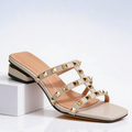 Women’s Sandals Studded Block Heel Slip On-Stilenza-Cream-36-Stilenza