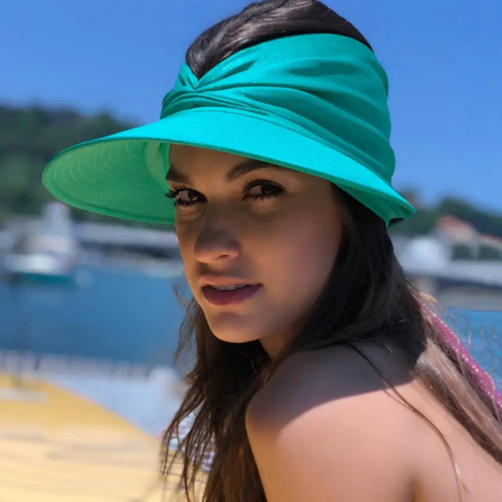 Women’s Sun Visor Hat with Wide Brim-Stilenza-Turquoise-Stilenza