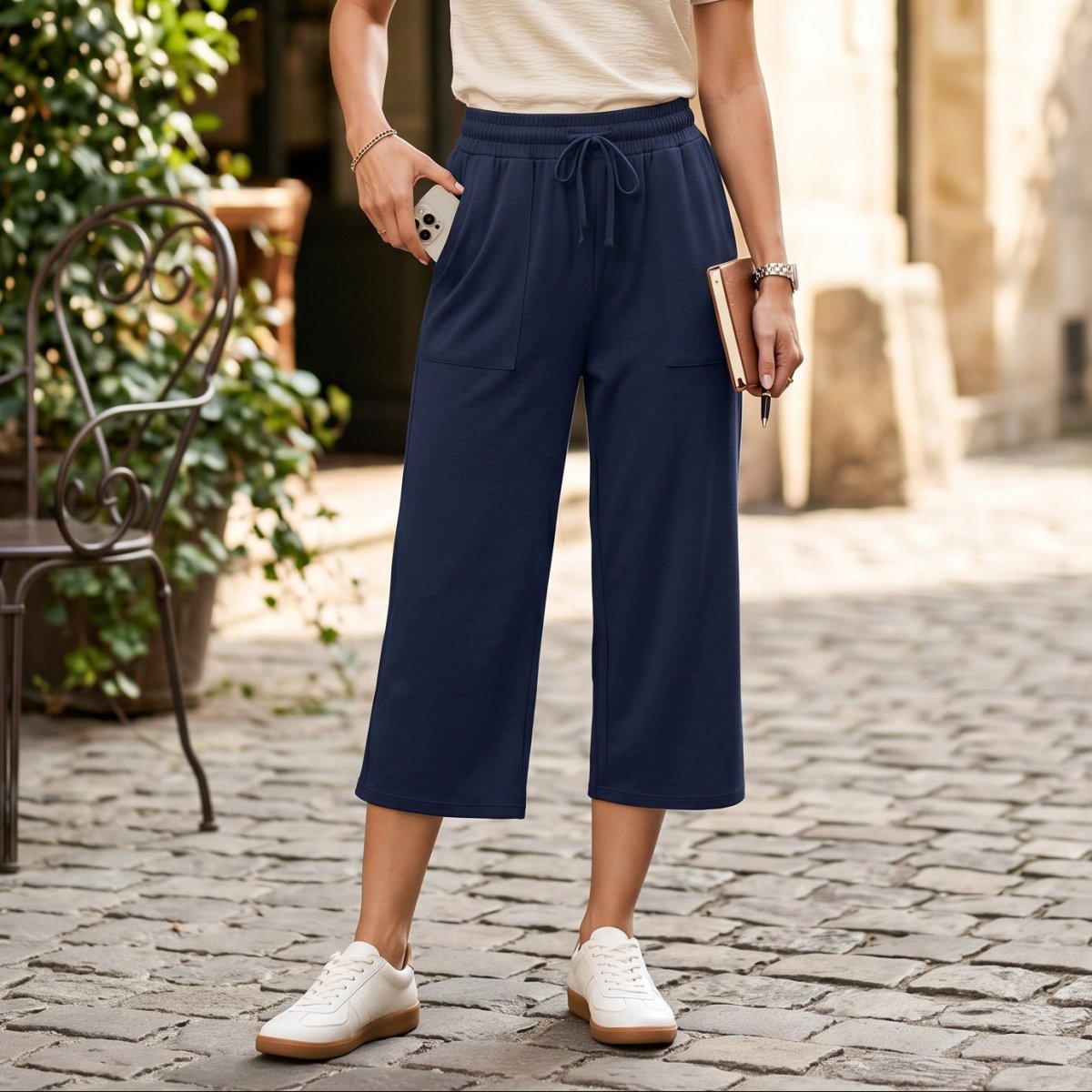 Women’s Wide Leg Capri Pants with Pockets-Yoga Pants-Stilenza-Stilenza