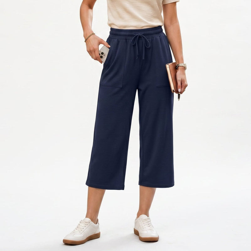 Women’s Wide Leg Capri Pants with Pockets-Yoga Pants-Stilenza-Navy Blue-S-Stilenza