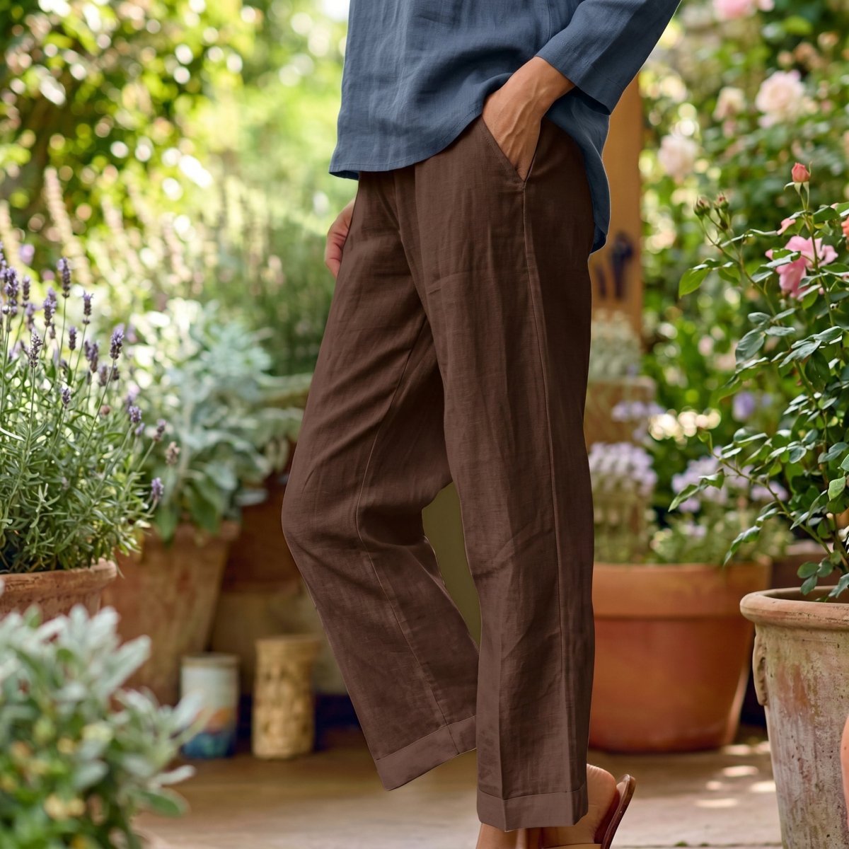Women’s Wide Leg Cropped Trousers with Pockets-Trousers-Stilenza-Stilenza
