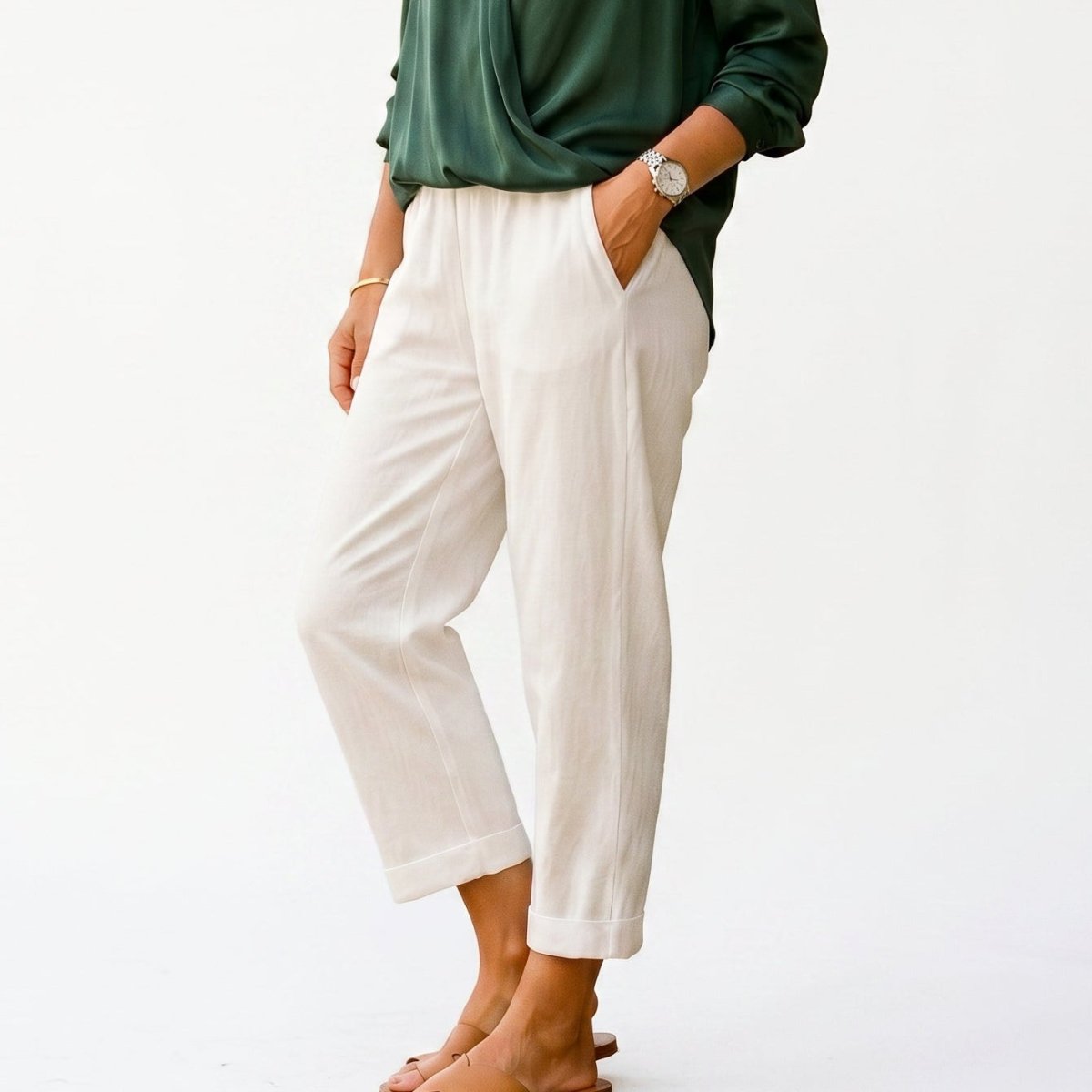 Women’s Wide Leg Cropped Trousers with Pockets-Trousers-Stilenza-Stilenza