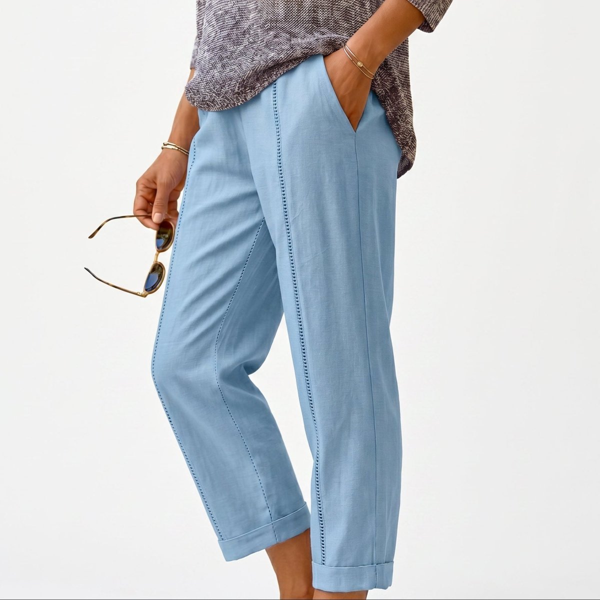 Women’s Wide Leg Cropped Trousers with Pockets-Trousers-Stilenza-Blue-S-Stilenza
