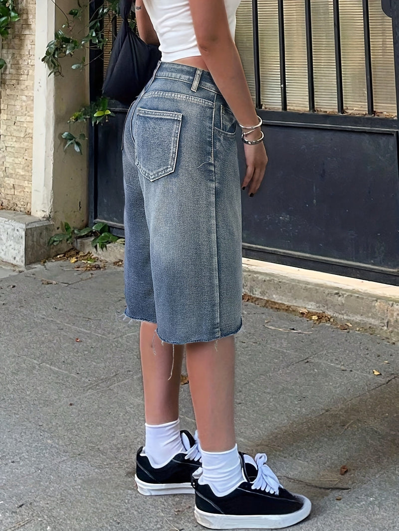 Women’s Wide Leg Denim Bermuda Shorts-Stilenza-Stilenza