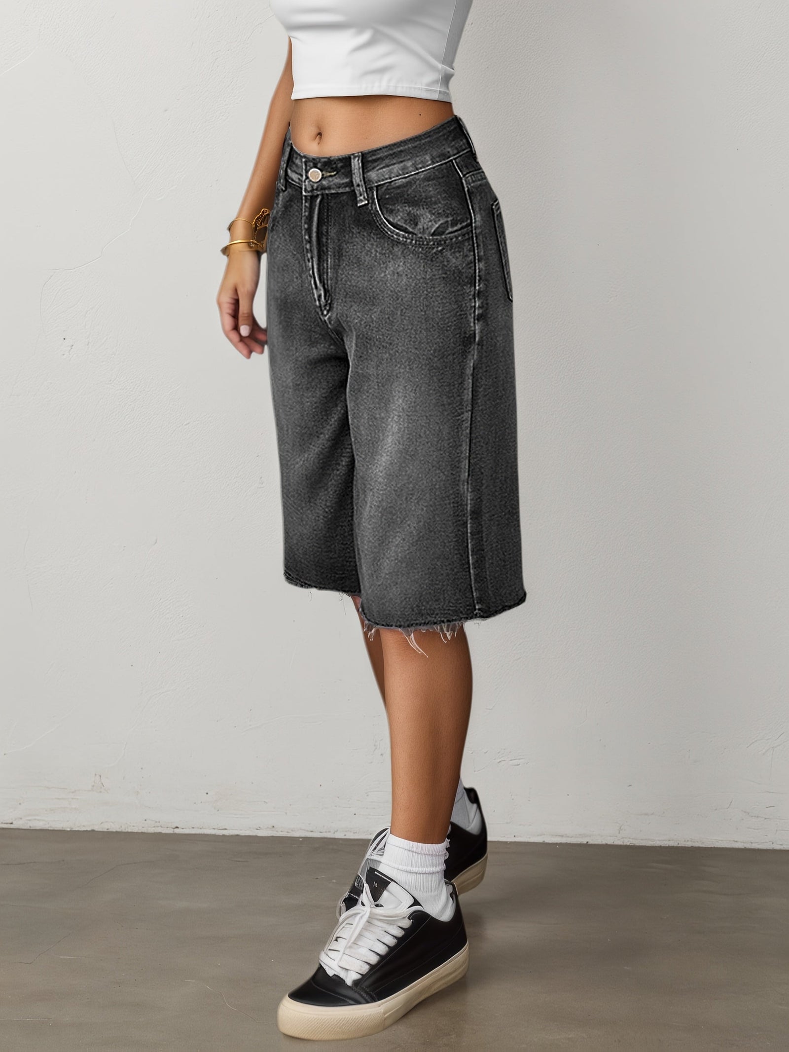 Women’s Wide Leg Denim Bermuda Shorts-Stilenza-Stilenza