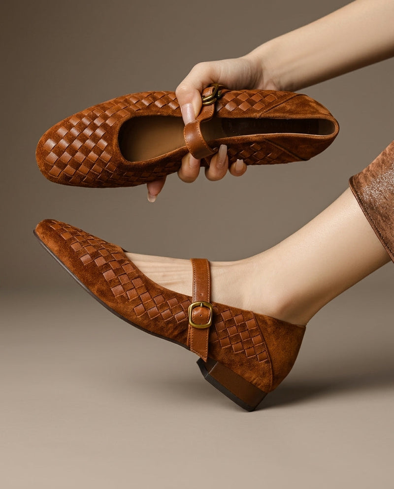 Women’s Woven Mary Jane Flats with Buckle Strap-Stilenza-Stilenza