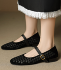 Women’s Woven Mary Jane Flats with Buckle Strap-Stilenza-Stilenza