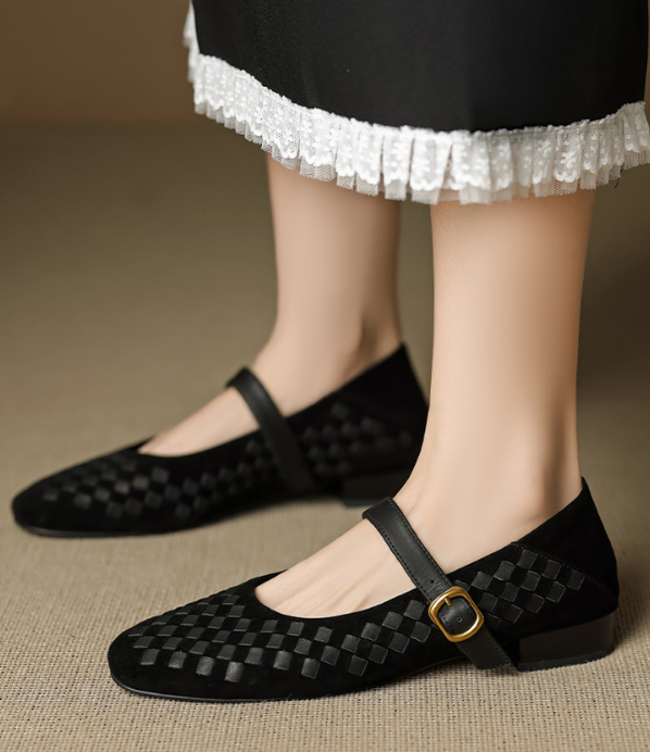 Women’s Woven Mary Jane Flats with Buckle Strap-Stilenza-Stilenza