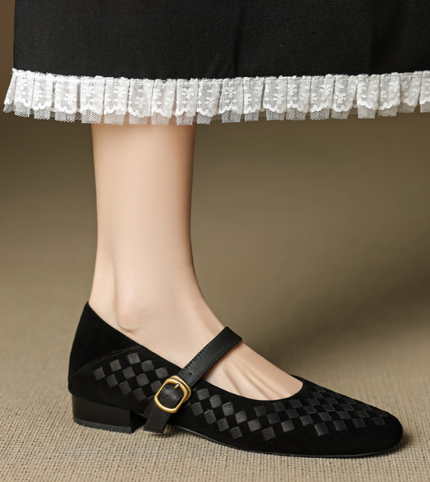 Women’s Woven Mary Jane Flats with Buckle Strap-Stilenza-Stilenza
