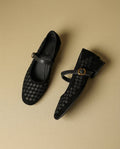 Women’s Woven Mary Jane Flats with Buckle Strap-Stilenza-Black-34-Stilenza
