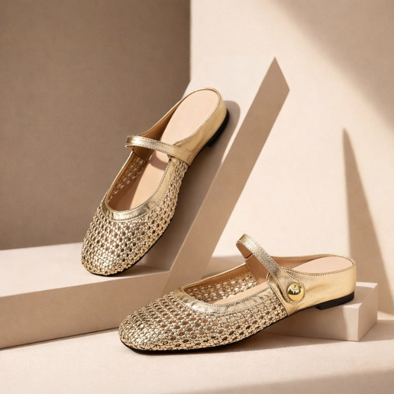Women’s Woven Mule Flats with Strap-Flats-Stilenza-Stilenza