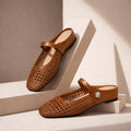 Women’s Woven Mule Flats with Strap-Flats-Stilenza-Brown-35-Stilenza