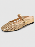 Women’s Woven Mule Flats with Strap-Flats-Stilenza-Gold-35-Stilenza