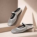 Women’s Woven Mule Flats with Strap-Flats-Stilenza-Silver-35-Stilenza