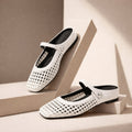 Women’s Woven Mule Flats with Strap-Flats-Stilenza-White-35-Stilenza