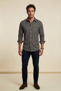 Dark Gray Men's Plaid Trim Button-Up Casual Shirt - Photo 1