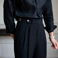 Double Pleat High-waisted Tailored Trousers with Side Adjusters - Pleated trousers - Photo 5