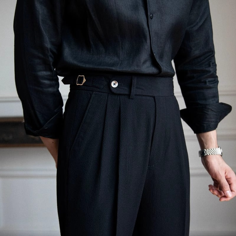 Double Pleat High-waisted Tailored Trousers with Side Adjusters - Pleated trousers - Photo 5