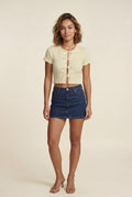 Apricot Ribbed Cut-out Short Sleeve Top with Front Tie Detail - Short sleeve tops - Photo 8