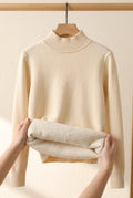 Fleece-Finished Mock Neck Sweater in Apricot — studio front