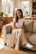 Women's Wide Leg Pants Side Button in Apricot — home lounge