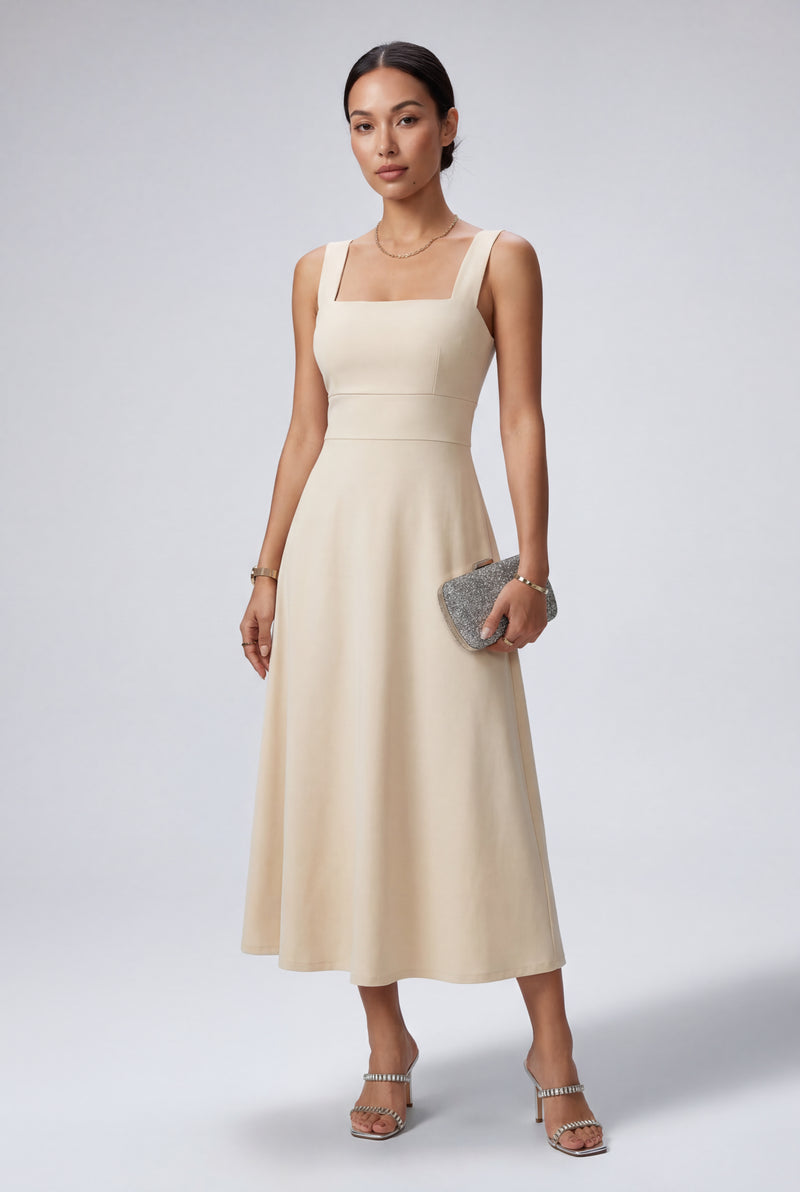 Apricot Women's Square Neck Sleeveless A-Line Midi Dress - Photo 1