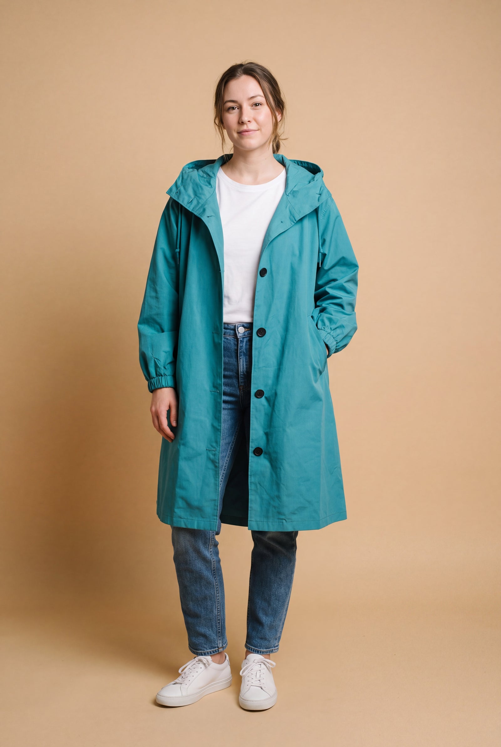 Women's Windbreaker Oversized Hooded in Aqua Blue — studio