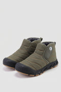 Faux-Fur Lined Winter Boots in Army Green — studio front