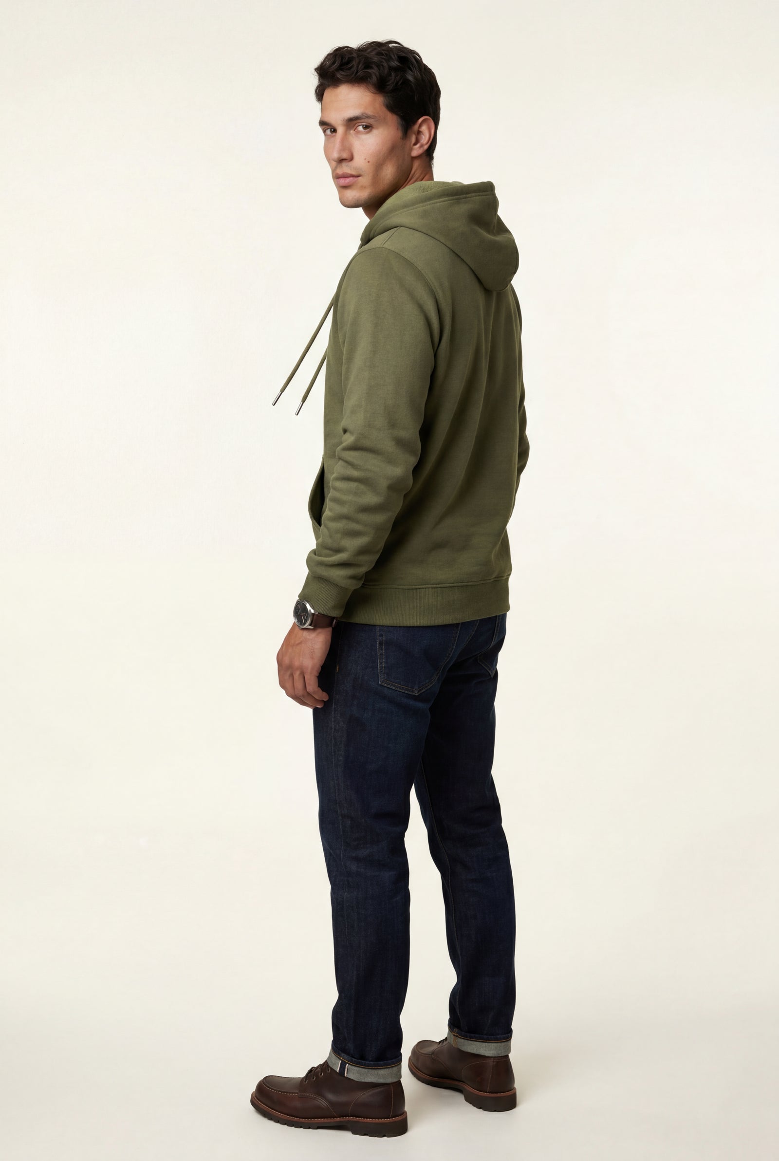 Army Green Lined Regular Fit Pullover Pocket Hoodie - Fleece lined hoodie - Photo 2