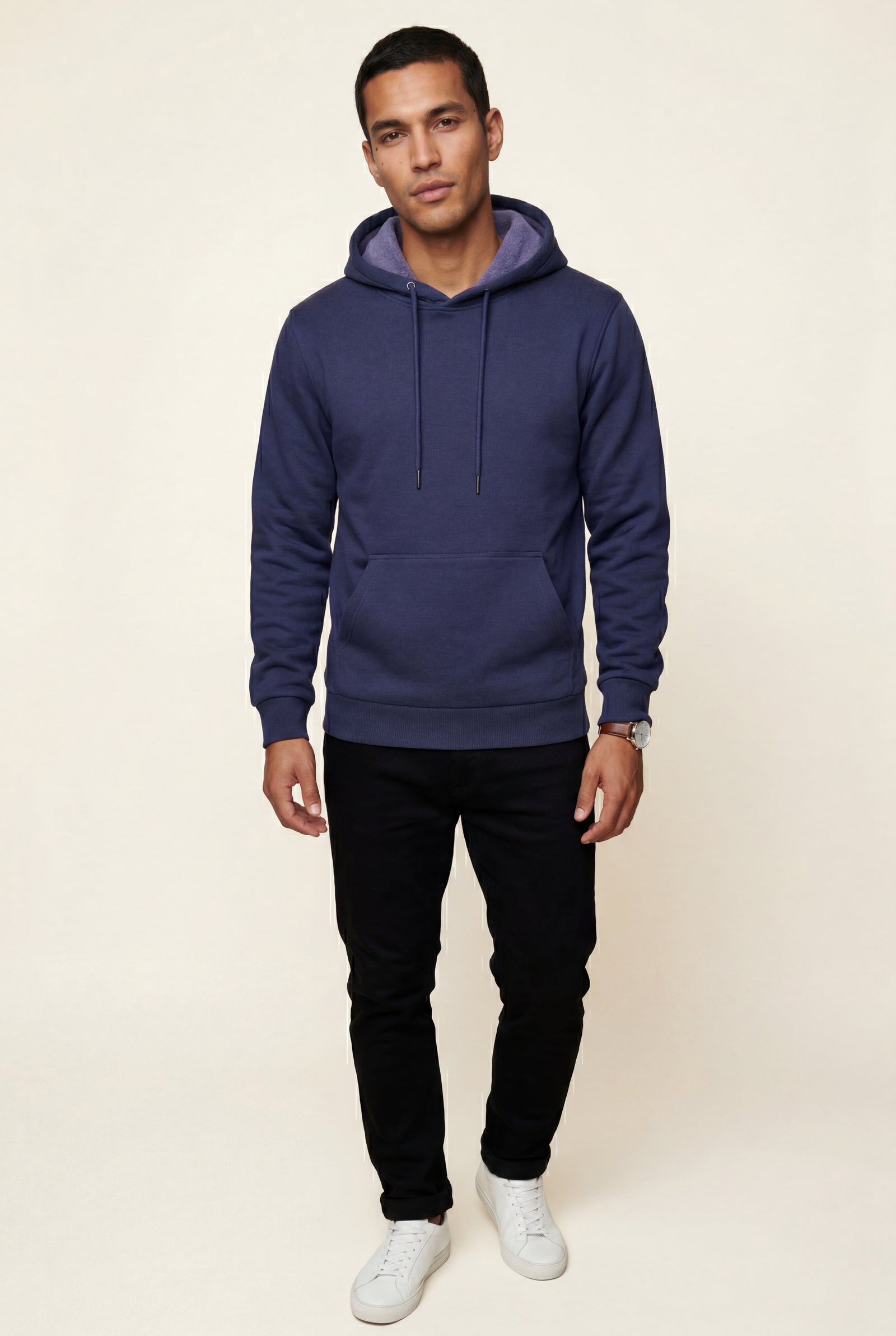 Navy Blue Lined Regular Fit Pullover Pocket Hoodie - Fleece lined hoodie - Photo 44