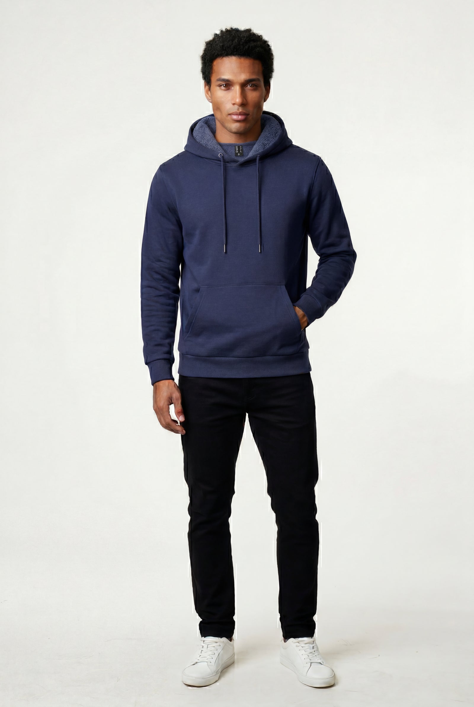 Navy Blue Lined Regular Fit Pullover Pocket Hoodie - Fleece lined hoodie - Photo 50