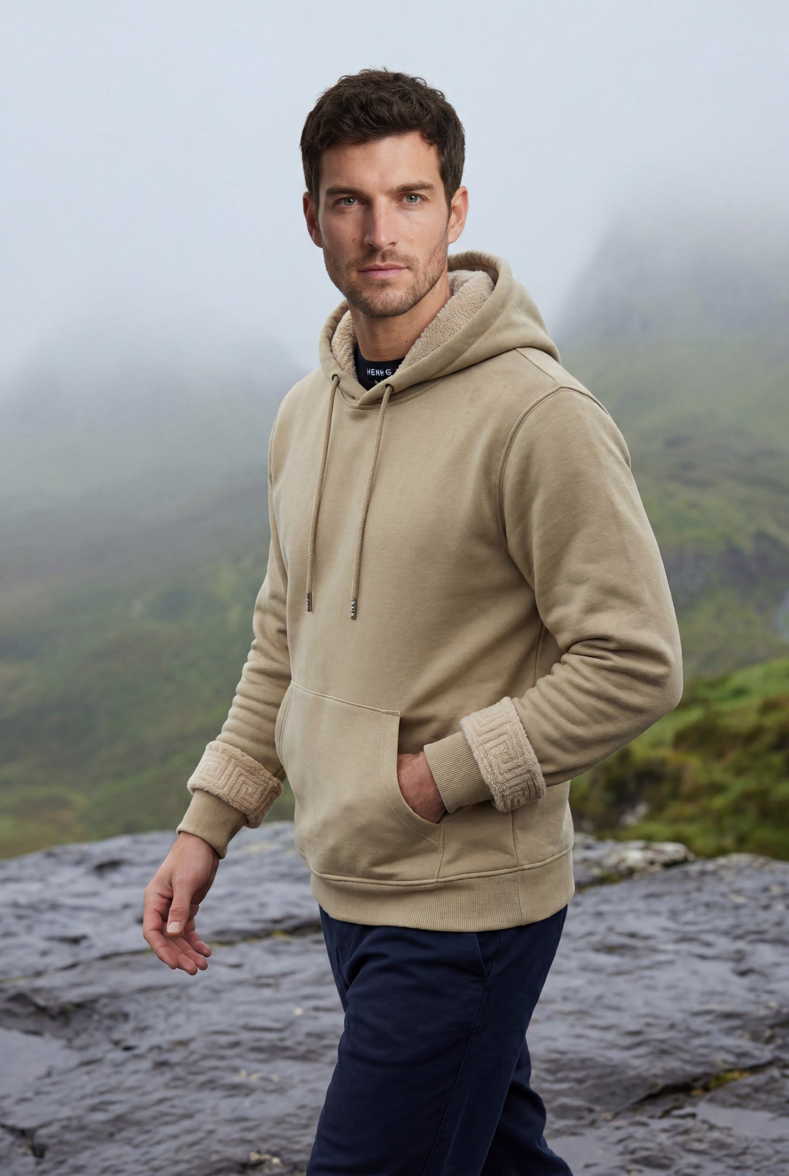 Khaki Lined Regular Fit Pullover Pocket Hoodie - Fleece lined hoodie - Photo 6