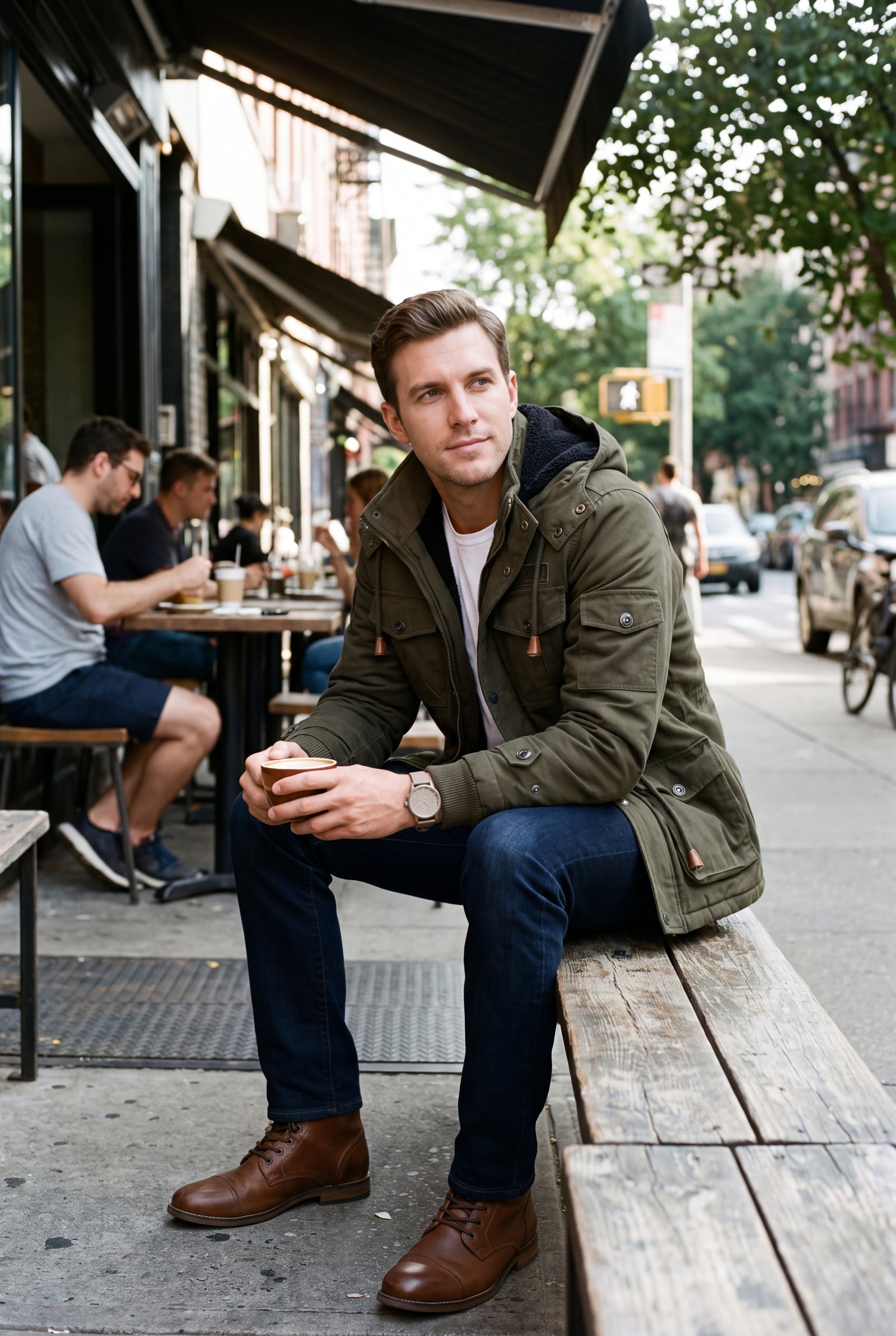 Men's Jacket Hooded Fleece Thermal in Army Green — secondary lifestyle
