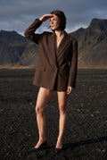Brown Oversized Tailored Single-breasted Blazer with Notched Lapels - Oversized blazers - Photo 6