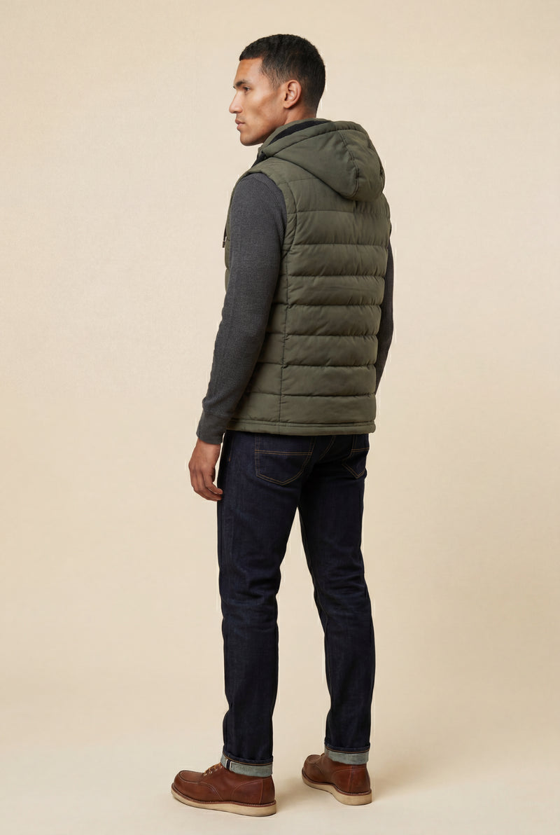 Army Green Quilted Hooded Puffer Vest with Zip Pockets - Hooded vests - Photo 3