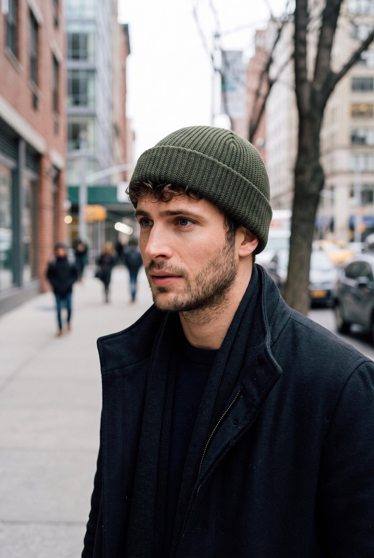 Ribbed Knit Dome Beanie in Army Green — lifestyle