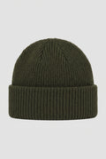 Ribbed Knit Dome Beanie in Army Green — studio front