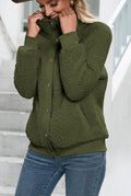 Sherpa Snap-Front Bomber Jacket in Army Green — detail