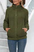Sherpa Snap-Front Bomber Jacket in Army Green — front view