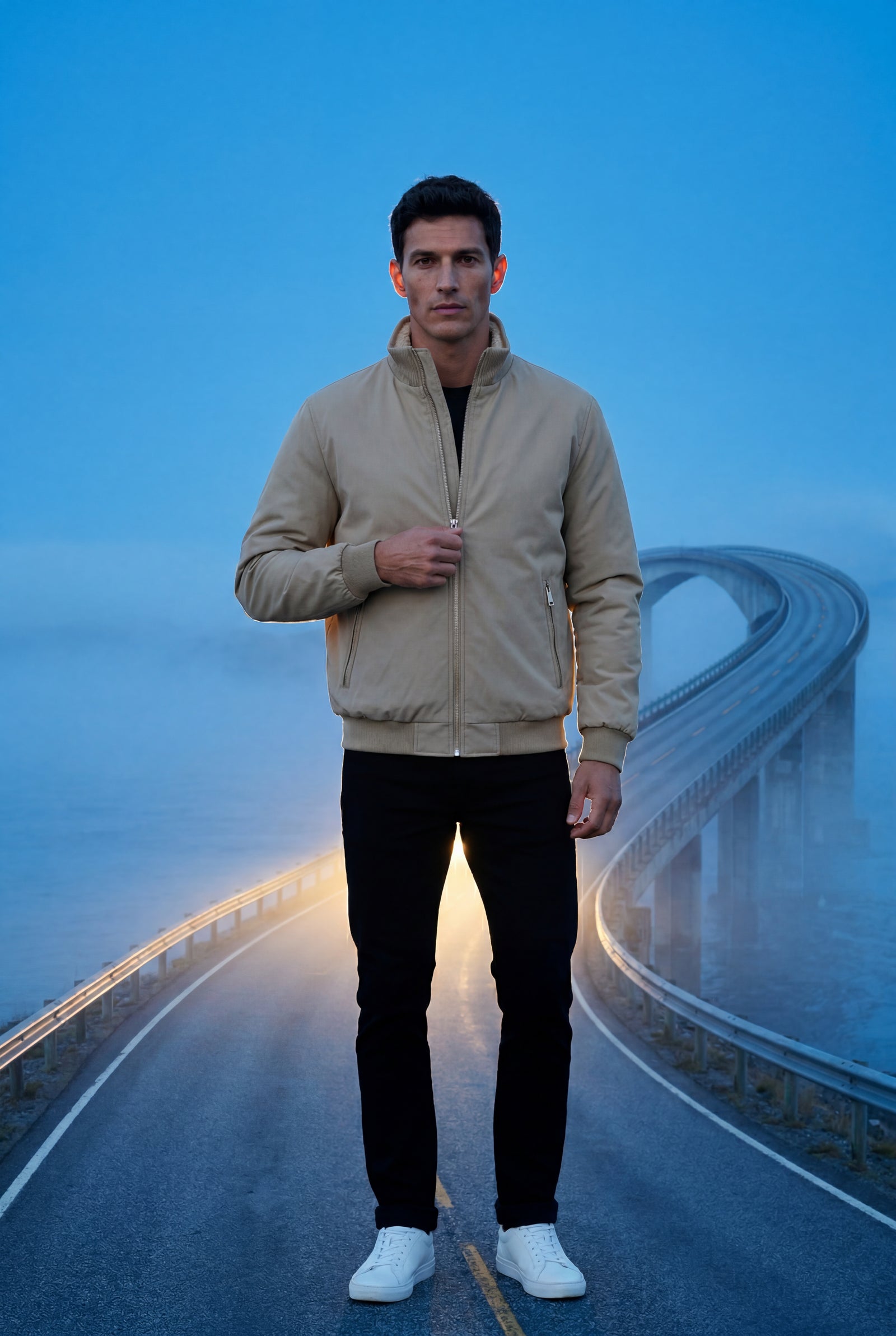Beige Stand Collar Zip-front Classic Bomber Jacket - Photo 14