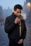 Black Stand Collar Zip-front Classic Bomber Jacket - Photo 15